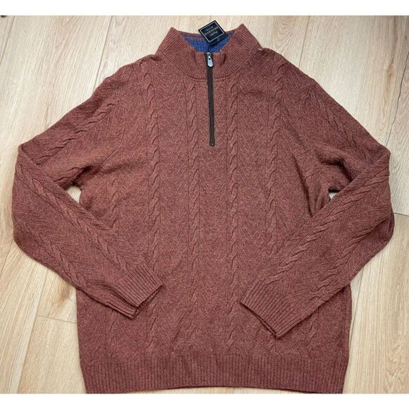 Jos. A. Bank Reserve Rust Cable Knit Quarter Zip Sweater – Size XL (NWT)